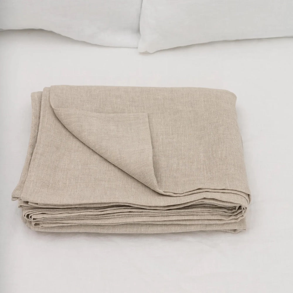 Natural melange linen flat sheet in king, queen & other custom sizes, stone washed soft natural linen bed