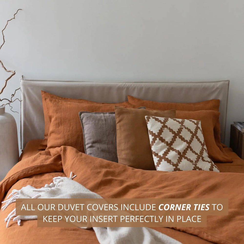 Cinnamon linen bed set: 1 duvet cover and 2 pillowcases, natural 100% flax linen bedding in queen
