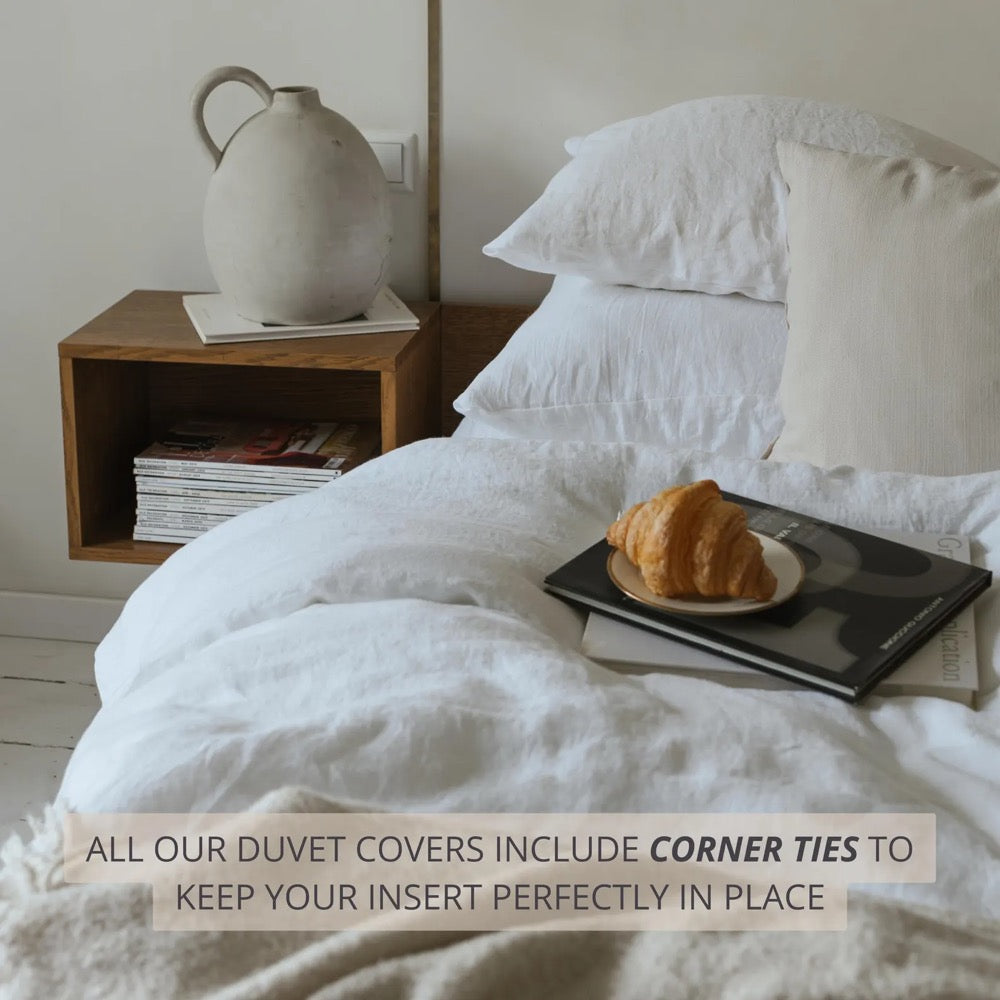 White bed linens: set of 1 duvet cover and 2 pillowcases, natural organic flax linen bedding in