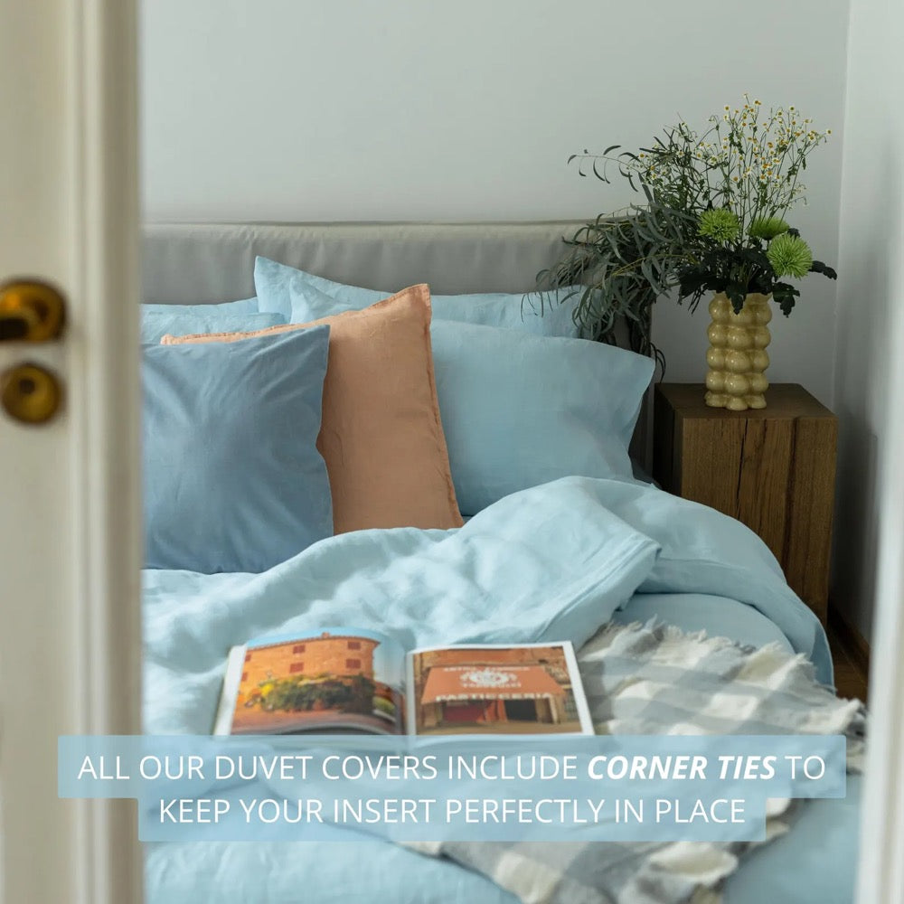 Blue Linen Bedding Set: Organic Natural Bed Linen Duvet Cover and 2 Pillowcases in Queen, King
