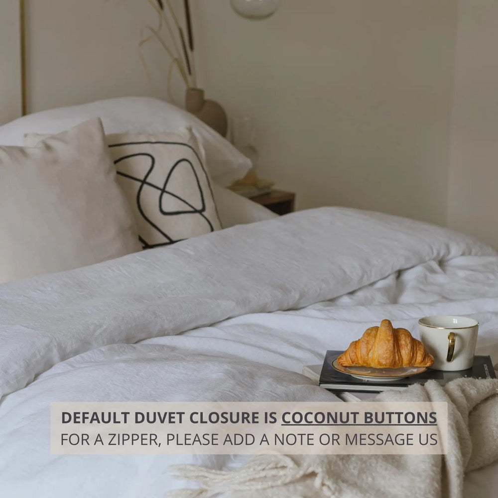 White bed linens: set of 1 duvet cover and 2 pillowcases, natural organic flax linen bedding in