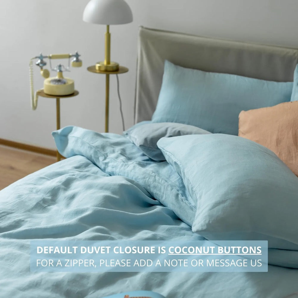 Blue Linen Bedding Set: Organic Natural Bed Linen Duvet Cover and 2 Pillowcases in Queen, King