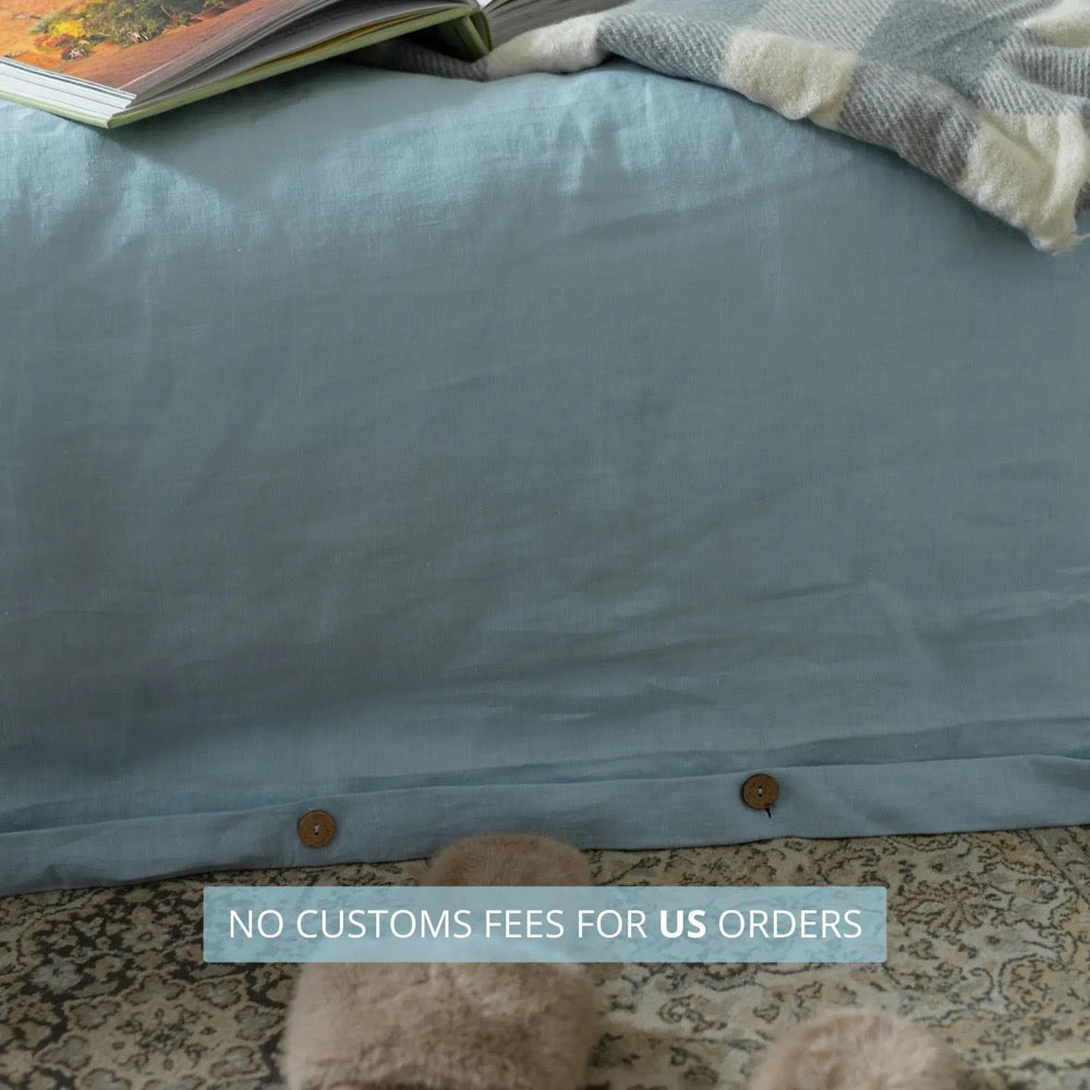 Blue Linen Bedding Set: Organic Natural Bed Linen Duvet Cover and 2 Pillowcases in Queen, King