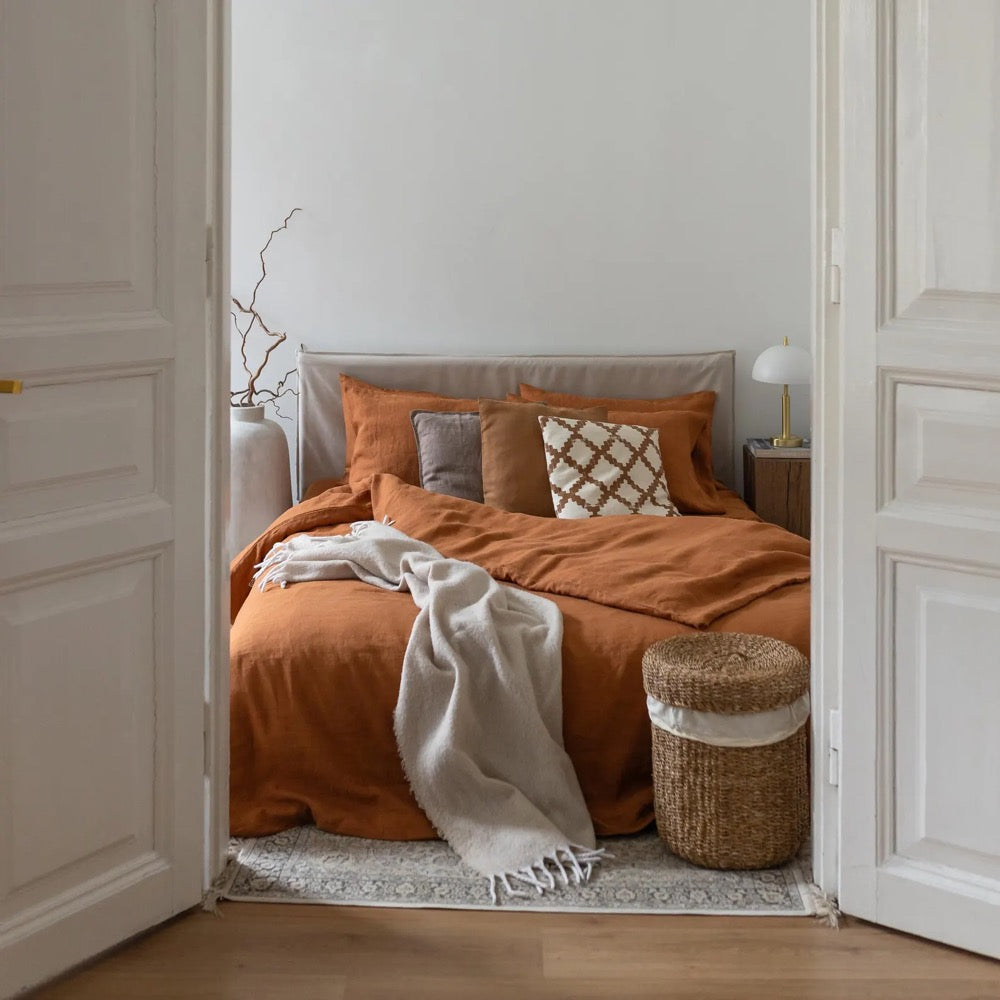 Cinnamon linen bed set: 1 duvet cover and 2 pillowcases, natural 100% flax linen bedding in queen