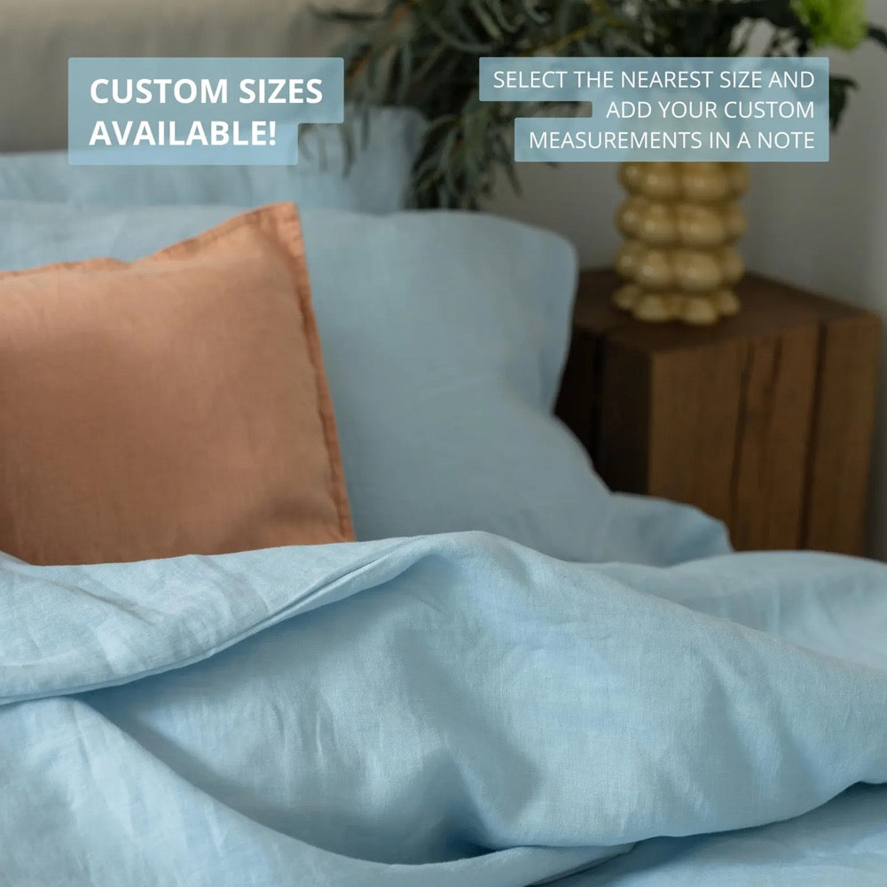 Blue Linen Bedding Set: Organic Natural Bed Linen Duvet Cover and 2 Pillowcases in Queen, King