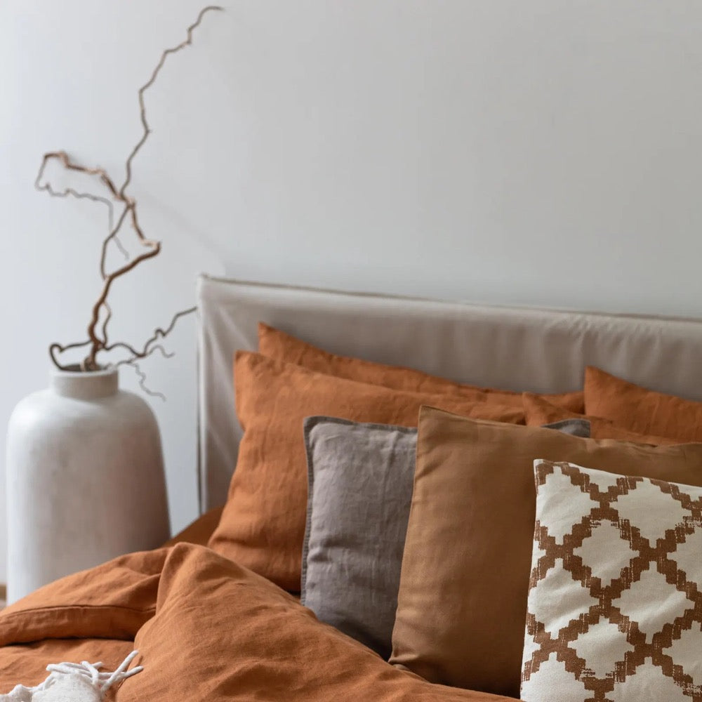 Cinnamon linen bed set: 1 duvet cover and 2 pillowcases, natural 100% flax linen bedding in queen