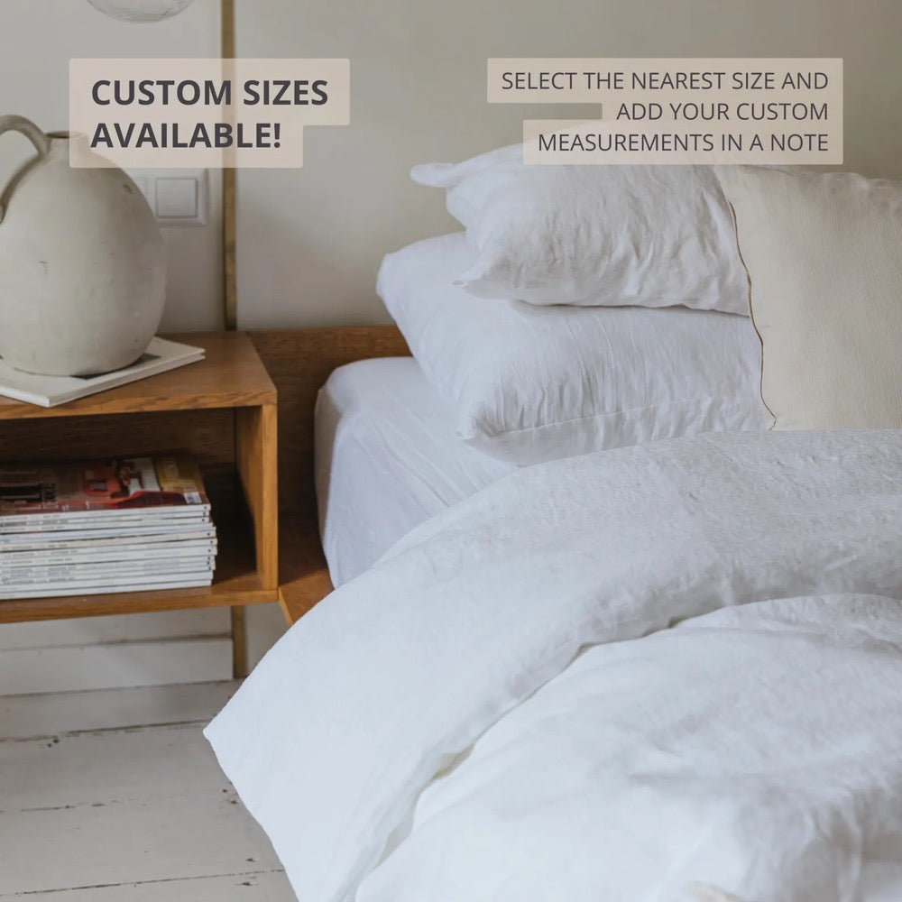 White bed linens: set of 1 duvet cover and 2 pillowcases, natural organic flax linen bedding in