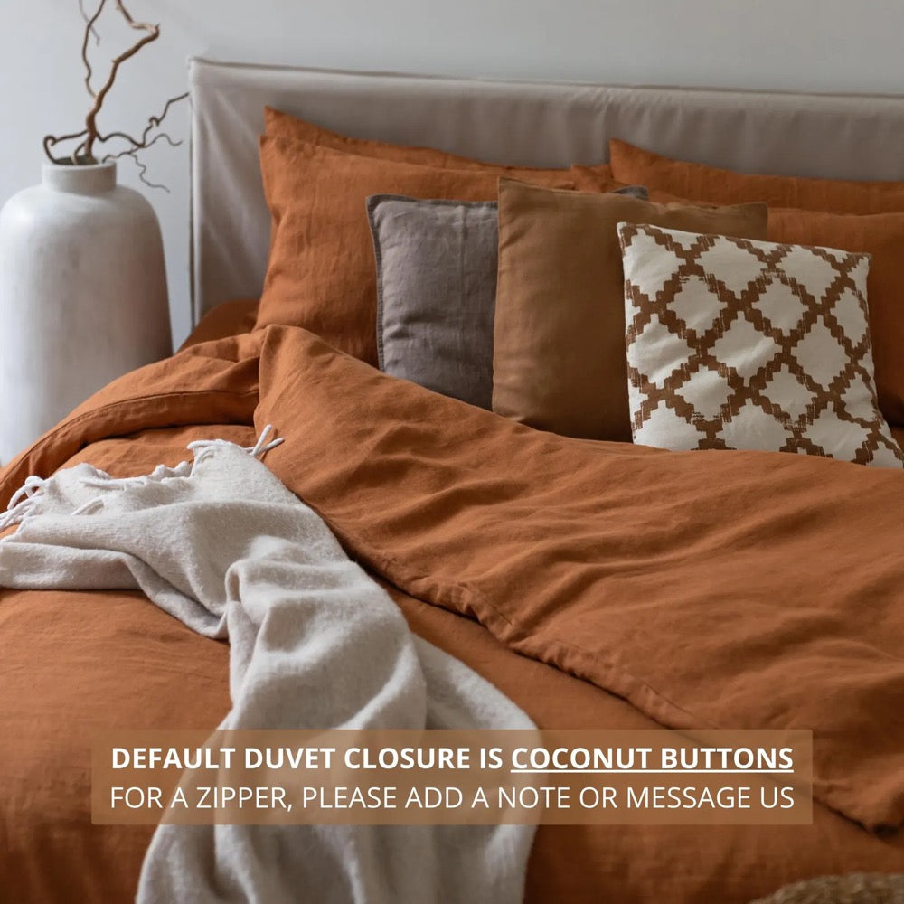 Cinnamon linen bed set: 1 duvet cover and 2 pillowcases, natural 100% flax linen bedding in queen