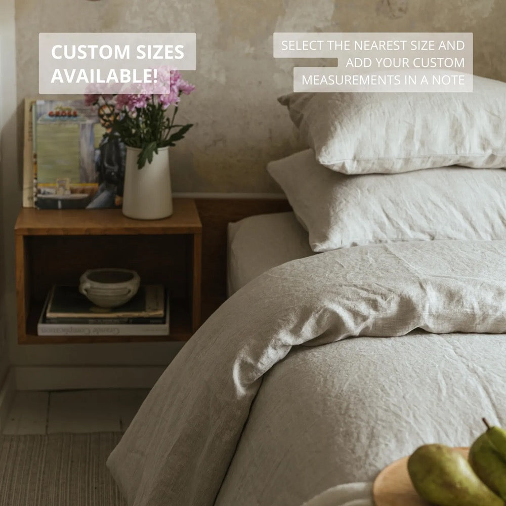 Natural melange linen flat sheet in king, queen & other custom sizes, stone washed soft natural linen bed