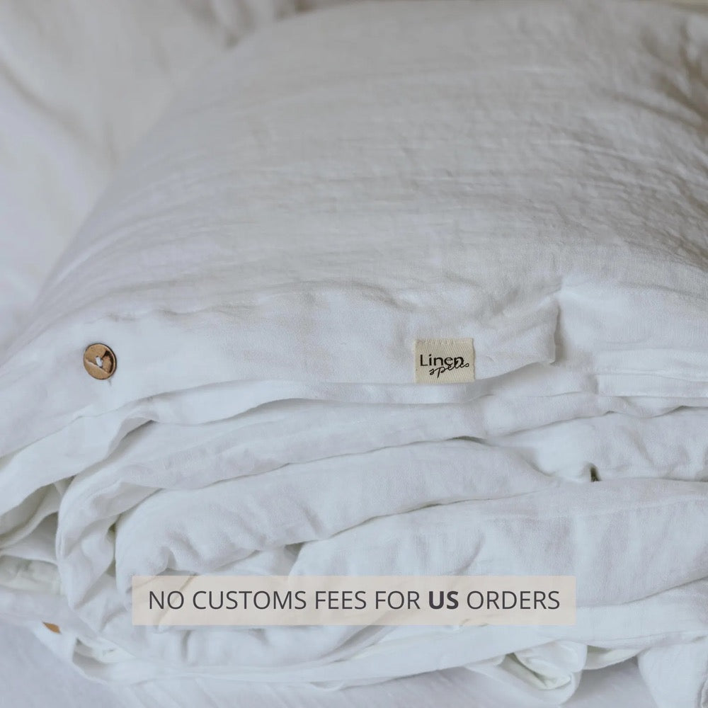 White bed linens: set of 1 duvet cover and 2 pillowcases, natural organic flax linen bedding in